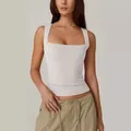 Canotta bianca da donna con scollo quadrato senza maniche, design sottile a doppio strato - Bianco