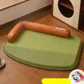 Comfortable L-shaped waterproof cooling pet mat in green and orange for dogs - With Blanket / 2XL: 98*68cm / Olive Green