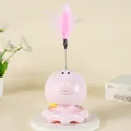 Interactive pink octopus-shaped cat turntable toy with spring feather wand and ball - Box Packaging / Pink