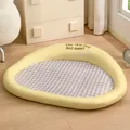 Sommer-Kühlhaustierbett mit gelbem Kissen und lila karierter Matte für Katzen und Hunde - S (46*38cm) / Dopamin Gelb