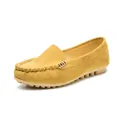 Casual yellow suede loafers for women featuring decorative metal buckle and round toe - 35 / Yellow
