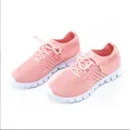 Atmungsaktive rosa Fly-Knit-Mesh-Sneaker für Damen mit weißen Plateausohlen und Schnürung - 35 / Wasserrosa