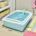 Large blue semi-enclosed cat litter box with scoop, dimensions 38x29x12cm - Semi-Enclosed Rectangle Litter Box / 38x29x12cm / Blue