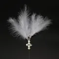 Replacement white feather cat teaser toy attachment featuring silver bells and pearls - Feather Bell Teaser / Gray