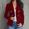 Elegant dark red double-breasted blazer for women's autumn and winter commute fashion - S / Tops / Burgundy