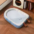 Light blue summer cooling pet bed with cute smiley face and free random color pillow - S (Recommended for Under 2.5kg) / Cooling Ice Cream Style (With Pillow)
