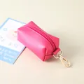Compact hot pink faux leather pet waste bag dispenser with a secure gold lobster clasp - Rose Red