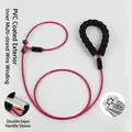 Detail view of anti-bite steel wire dog P-leash with foam handle and multi-strand core - Foam Handle P-Rope / Thickness 5mm * Length 70cm / Rose Red