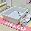 Large white semi-enclosed rectangular cat litter box with matching cleaning scoop set - Open Rectangle Litter Box / 38.5x28.5x10cm / Gray