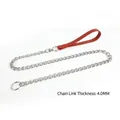 Durable stainless steel P-chain dog leash with red handle, 4.0mm chain thickness - 4.0mm-120cm