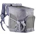 Grey foldable pet carrier backpack with breathable mesh windows for small dogs and cats - 43*40*31 / Light Gray