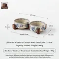 Premium vintage blue floral ceramic double pet bowls with durable acacia wood stand - S / Blue Pattern Straight Bowl / Double Bowls + Low Wood Stand