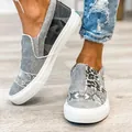 Casual patchwork canvas slip-on sneakers voor dames met luipaard- en camouflageprint - 35 / Grijs
