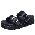 Stylish black thick-soled women's sandals with double buckles and yellow stitching - 35 / Black