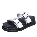 Stylish white summer platform sandals for women with double buckles and yellow stitching - 35 / White