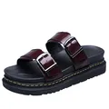 Elegant burgundy platform slide sandals featuring double buckles and iconic yellow stitching - 35 / Red Brown