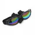 Foldable dog goggles featuring vibrant rainbow lenses for superior UV and wind protection. - Black