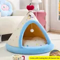 Cozy blue and cream semi-enclosed pet tent bed with cherry top for small dogs and cats. - S (38x38x35cm) / Sea Salt Tent + Cooling Mat