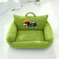 Green corduroy striped pet sofa bed with handle and cute cartoon dog embroidery - Patch Dog Striped Velvet Nest - Size 1 (Up to 4kg) / Green