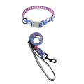 Blaues Hundehalsband und Leinenset mit roten geometrischen Mustern und Cartoon-Drucken - Halsband und Leinen Set / 1.5*120 / Königsblauer Wal