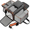 Tragbare grau-orangefarbene erweiterbare Haustiertasche mit Netzfenstern für kleine Katzen - Groß L (48x30x31cm) / Grau mit orangefarbenem Rand