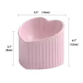 Pink heart-shaped ceramic pet bowl with slanted mouth and dimension markings - Slanted Bowl / Pink
