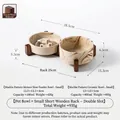 Ensemble de bols pour animaux en céramique marbrée avec support en bois d'acacia - Petit Bol d'Eau + Bol Anti-Glouton Marbre + Support Double
