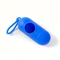 Blue pill-shaped pet waste bag dispenser for dogs with portable matching carabiner - Empty Case / Sapphire Blue