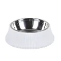Anti-tip white pet bowl with stainless steel inner liner and Roman column base texture - Round Roman Column / White