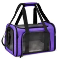 Foldable purple breathable pet carrier for small cats and dogs with mesh windows - L / Purple