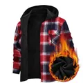 Chemise à capuche à carreaux pour hommes avec doublure polaire chaude en rouge et bleu - 3XL / Hauts / Carreaux Rouge Noir Blanc (JM319-17)