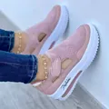Ροζ αναπνεύσιμα παπούτσια flyknit mesh για γυναίκες με λουράκια βέλκρο και χοντρή σόλα - 35 / Ροζ