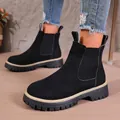 Modieuze zwarte suède Chelsea boots voor dames met dikke profielzool en elastische zijkant - 36 / Zwart
