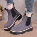Stijlvolle grijze suède Chelsea boots met dikke profielzool en elastische inzet - 36 / Grijs
