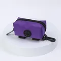 Compact purple portable dog poop waste bag dispenser pouch with black carabiner hook - Purple