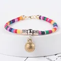 Handmade ethnic rainbow woven pet collar with golden bell charm for small dogs and cats - XS (Neck 15-20cm) / Rainbow Weaving