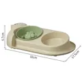 Khaki and green anti-slip pet double bowl set with slow feeder, dimensions 32x17.5x6.7cm - Double Bowl & Slow Feeder (Plastic) / Small Cat Model (32x17.5x6.7cm) / Green