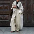 Fashionable light apricot oversized trench coat with large lapels and loose silhouette - S / Tops / Gray