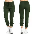 Vorder- und Rückansicht der olivgrünen Damen Cargo-Jogger mit praktischem Kordelzug - 3XL / Unterteile / Armeegrün