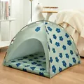 Tente confortable pour animaux de compagnie verte à motifs floraux bleus pour chats - S / Vert Fleuri