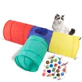 Mehrfarbiges T-förmiges faltbares Katzen-Tunnel-Spielzeugset mit interaktiven Bällen - Regenbogen Tunnel (Mit 20-Teiligem Spielzeug-Set)