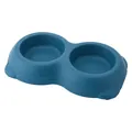Durable matte teal blue double pet feeding bowl with non-slip base for cats and dogs - S / Single Bowl (Plastic Liner) / Dark Blue