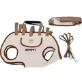 Portable breathable pet carrier harness with leash and shoulder strap, white and brown design - XL / Off White