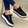 Stylish black platform sneakers for women with thick white soles and lace-up design - 36 / Black