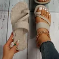 Sandali da donna in finto lino beige con infradito, dettaglio per l'estate casual - 36 / Sandali Bassi Infradito (A236) / Beige