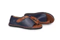 Detail view of vintage blue and brown color block leather flat sandals with toe ring - 35 / Gray