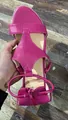 Sandales compensées magenta vintage avec bride en T et fermeture éclair au talon - Rose rouge