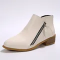 Bottines élégantes crème pour femmes à bout pointu avec fermeture éclair et petit talon carré - 38 / Milky blanc