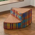 Zweistufige Haustiertreppe mit buntem Karomuster und braunem Cord-Obermaterial - 2x2 / Durchmesser 45cm Höhe 29cm / Mehrfarbig Kariert