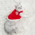 Adorable red plush Christmas cat vest with Santa embroidery for pet winter warmth - XS / Tops / Red